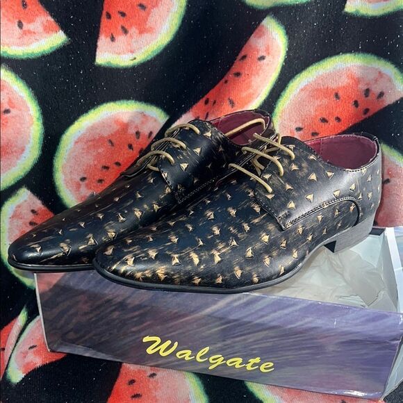 Black and Gold Men's Dress Shoes - Picture 1 of 7